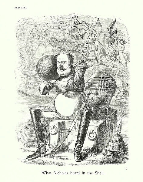 Sir John Tenniel cartoon: What Nicholas heard in the Shell (engraving)