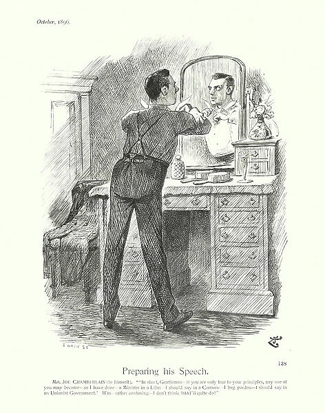 Sir John Tenniel cartoon: Preparing his Speech (engraving)