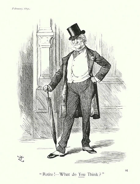 Sir John Tenniel cartoon: 'Retire! - What do You Think?' (engraving)