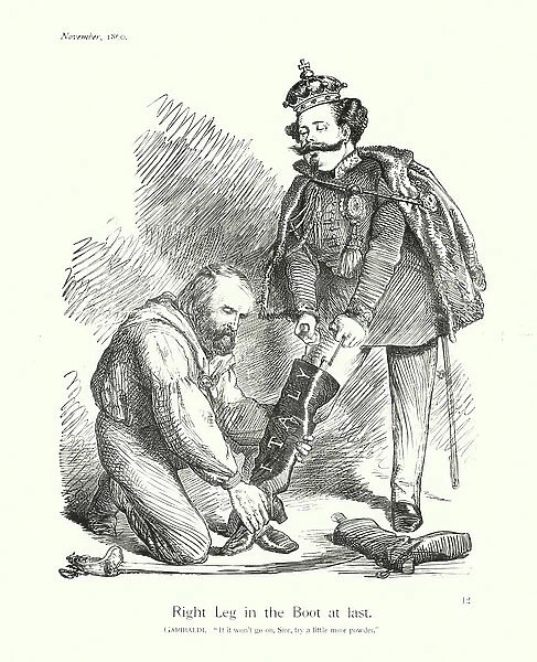 Sir John Tenniel cartoon: Right Leg in the Boot at last (engraving)