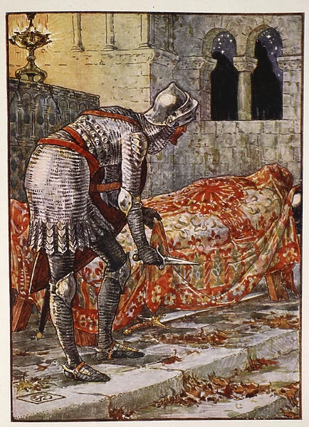 Sir Lancelot in the Chapel Perilous, from Stories of the Knights of the Round Table by Henry Gilbert, first edition, 1911 (colour litho)