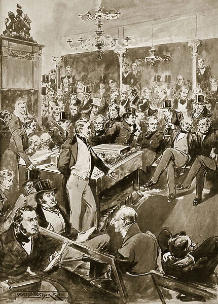 Sir Robert Peel in the house, 1846, illustration from Hutchinson