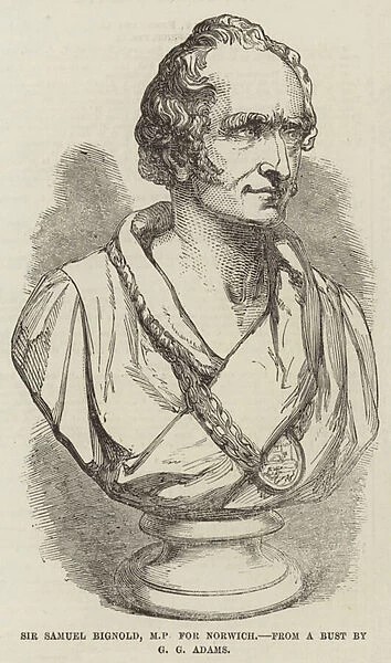 Sir Samuel Bignold, MP for Norwich, from a Bust by G G Adams (engraving)