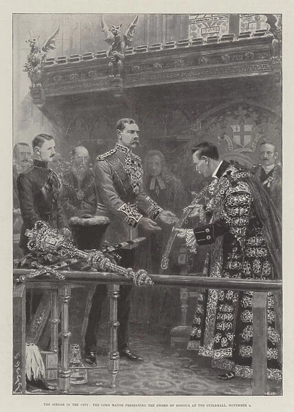 The Sirdar in the City, the Lord Mayor presenting the Sword of Honour at the Guildhall, 4 November (litho)