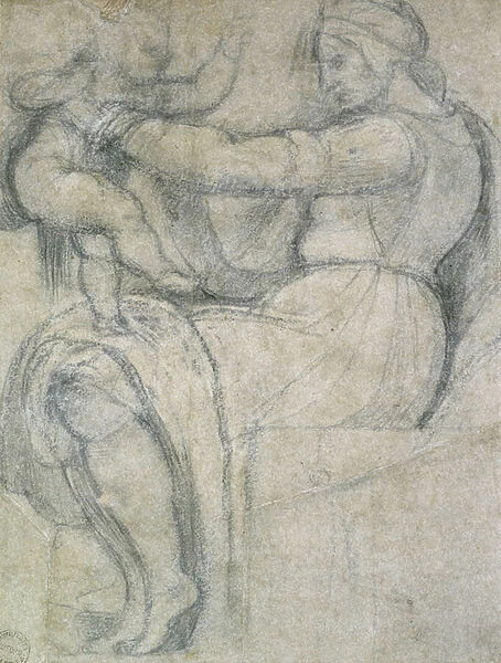 Detail from the Sistine Ceiling (black chalk with touches of white chalk on pale buff