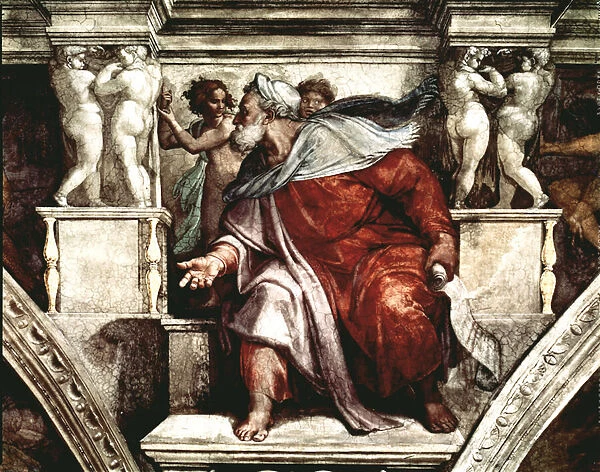 Sistine Chapel Ceiling: The Prophet Ezekiel, 1510 (fresco) (see also 77434)