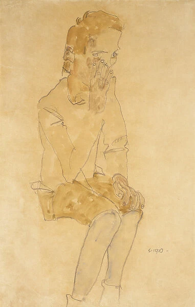 Sitting Boy, 1910 (watercolour over pencil on tan paper)
