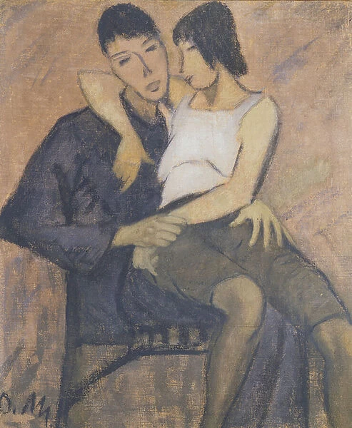 Sitting Pair, 1920 (oil on burlap)