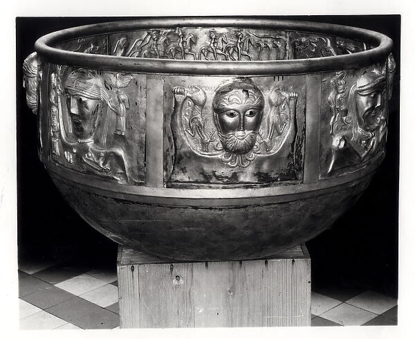 Full size replica of the Gundestrup Cauldron, original made 1st century BC (b  /  w photo)