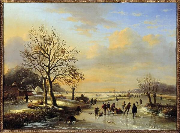 Skaters. Painting by Louis Verwee (1807-1877), 19th century. Orleans, Musee Des Beaux Arts