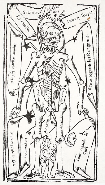 Skeleton with signs of the Zodiac (litho)