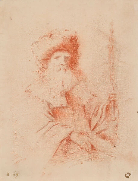 Sketch of Bearded Man in Turban (red chalk on paper)