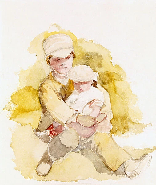Sketch of Two Children, c. 1852 (w  /  c on paper)
