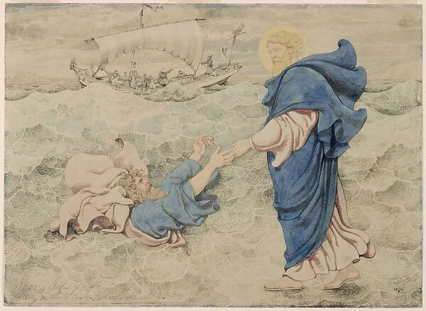 Sketch of Christ Walking on Water (w  /  c on paper)