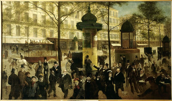 Sketch for a panorama of Boulevard Montmartre animates contemporary Parisian