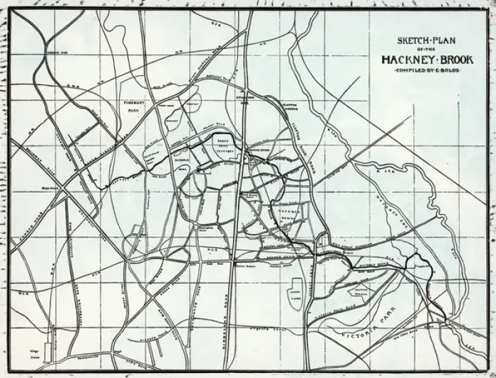 Framed Print : Sketch Plan of the Hackney Brook, compiled by E. Bolus (litho)