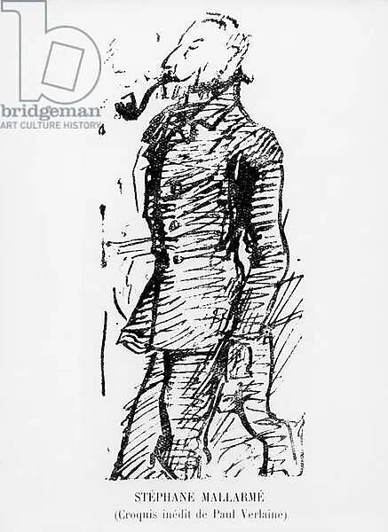 Sketch of Stephane Mallarme, 19th century (pen & ink on paper) (b  /  w photo)
