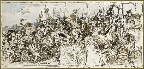 Sketch for 'The Return of the Victors ', 1879 (pen and ink and w  /  c)