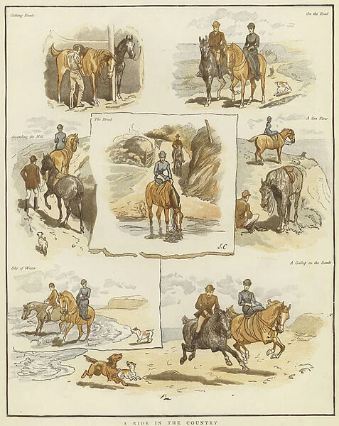 Sketches on horseback (colour litho)
