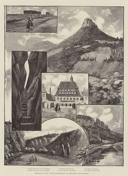 Sketches in the 'Saxon Switzerland, 'on the Elbe, above Dresden (litho)