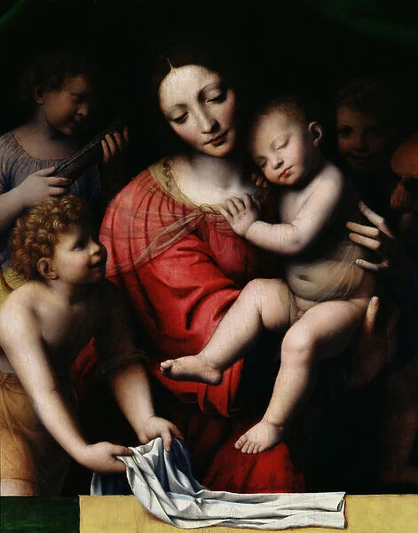 The sleeping Jesus, or Madonna holding the sleeping Child, accompanied by three angels