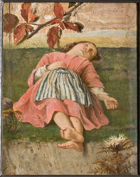 The Sleeping Little Girl (oil on cardboard)
