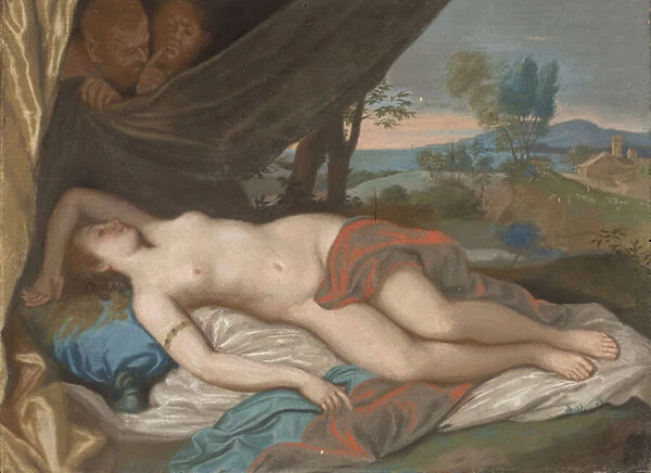 Sleeping Nymph Spied upon by Satyrs, 1756-88 (pastel on panel)