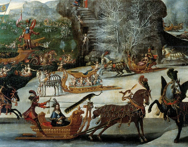 The sleigh details the four elements: water. Painting by Claude Deruet (1588-1662)