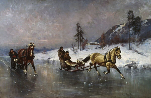 Sleigh Ride on the Ice (oil on canvas)