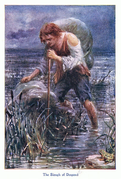 The slough of despond, from The Pilgrims Progress published by John F Shaw & Co, c. 1900s (colour litho)