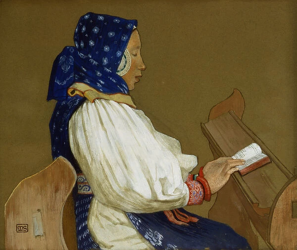 A Slovak Woman at Prayer, Vazcecz, Hungary, 1907 (gouache on paper)