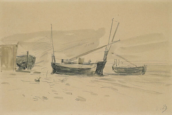 Small Beached Boats (w  /  c & graphite on paper)