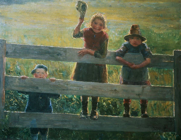 Three small children at the gate, 1891