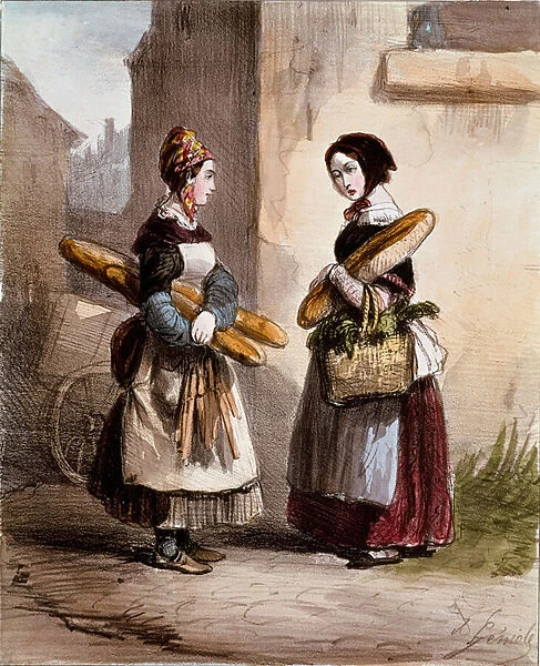 Small metiers: the bakery. Young walking bread merchant