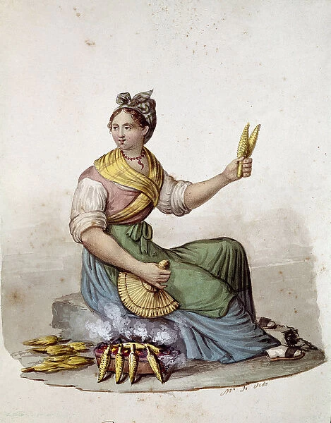 Small Neapolitan metier: a saleswoman of corn grilles - (Old trade