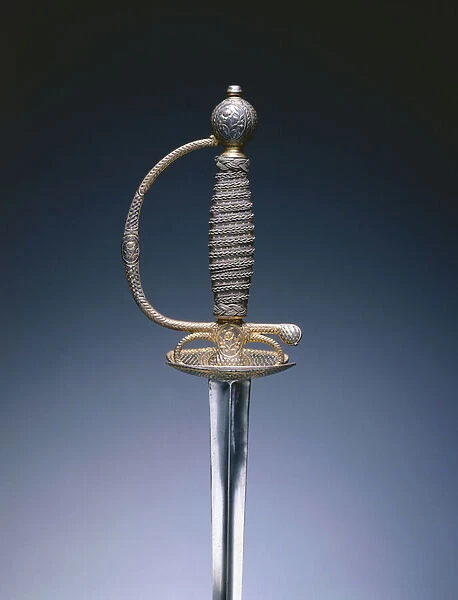 Small Sword, c. 1780 (forged steel blade;partially gilt & russet steel hilt;steel wire