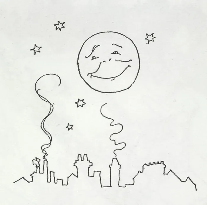 Framed Print : A smiling moon over rooftops