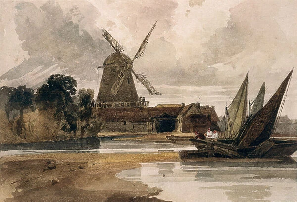 A Smock Mill on the Thames (w  /  c on paper)