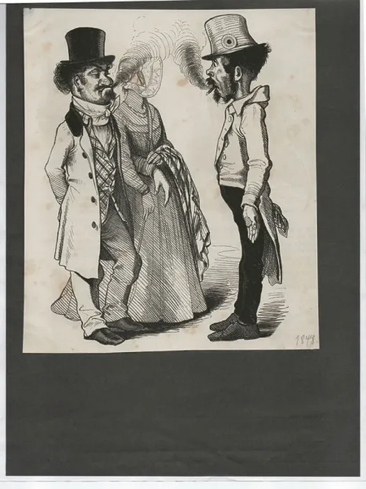 Framed Print : Two smokers talking in 1848 (quick press) Framed Print : Two smokers talking in 1848 (quick press)