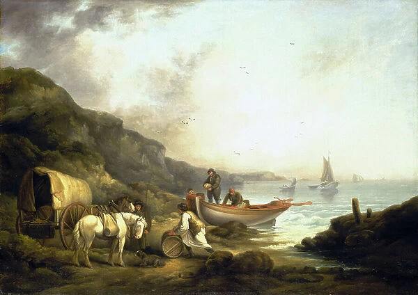 Smugglers traffic on the coast. Oil on canvas, early 19th century, by George Morland (1763-1804)