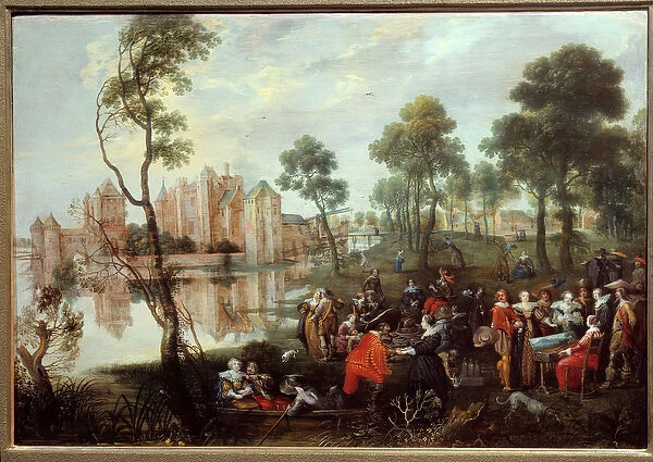 Snack in a Gallant Scene Park. Painting by Christophe Van der Lamen (1606-1651)
