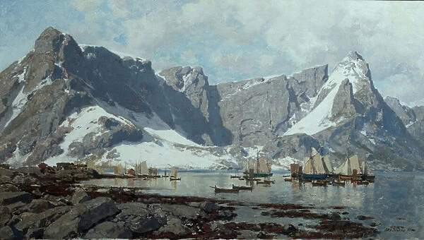 Snowy landscape from Reine, Lofoten, 1883 (oil on canvas)