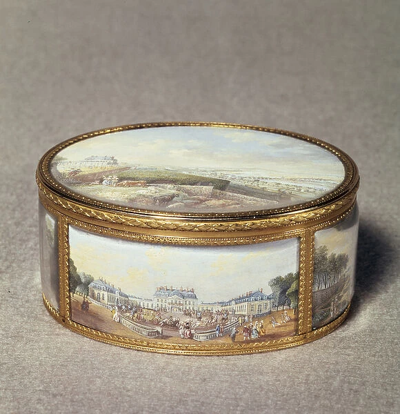 Snuff box painted with views of Schloss Bellevue (enamel on gold)