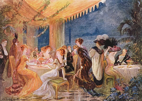 A Soiree in a Parisian restaurant, advertisement for The Furrier Revillon in