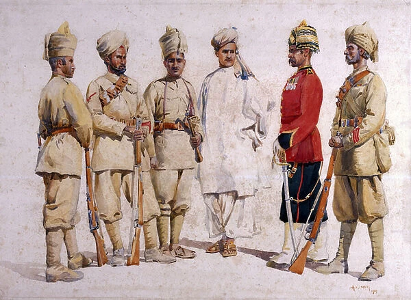 Soldiers of the 19th Punjabis Afridi of Tirah, illustration for Armies of India