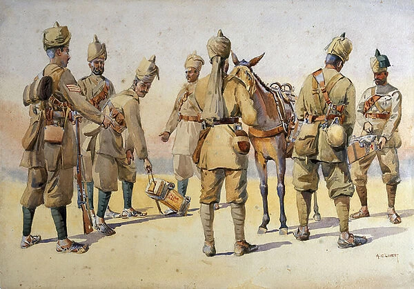 Soldiers of the 46th and 33rd Punjabis, illustration for Armies of India