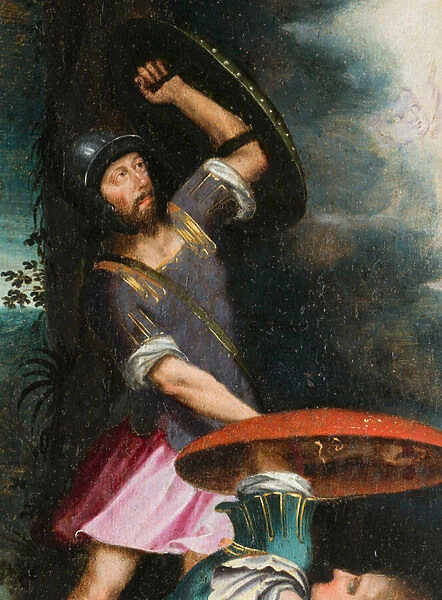 Soldiers during the resurrection, detail. Triptych of Aubery, 1603 (painting on wood)