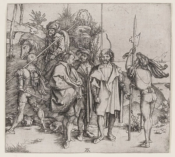 Five Soldiers and a Turk on Horseback, 1495-96 (engraving)