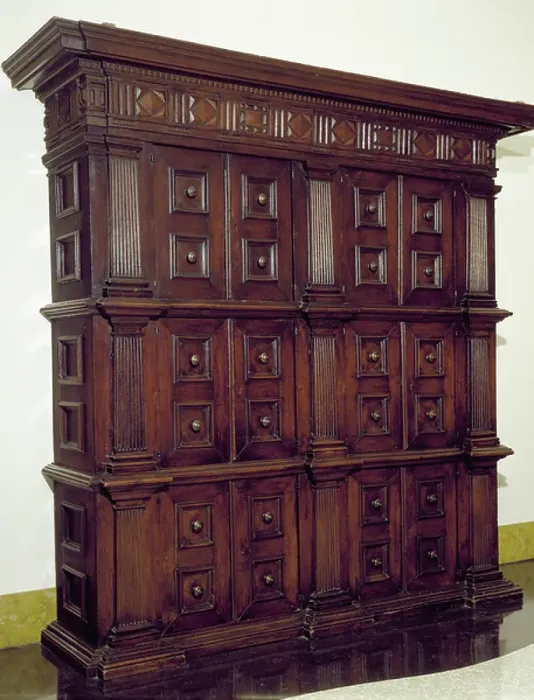 Framed Print : Solid walnut with carved base and compartments, Italy, 16th century Framed Print : Solid walnut with carved base and compartments, Italy, 16th century