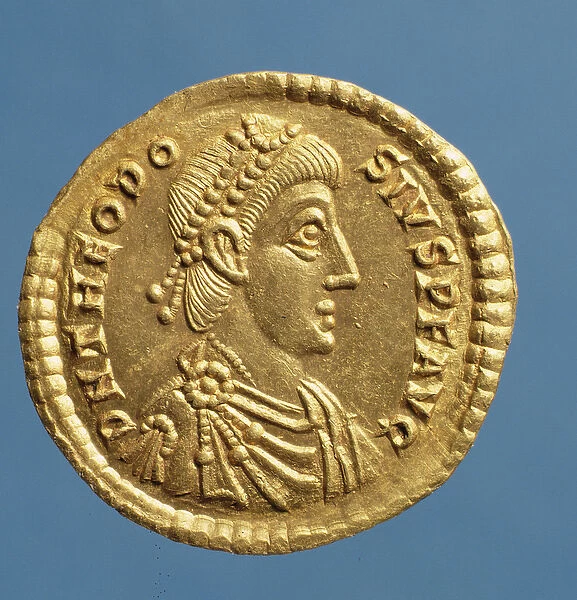Solidus (obverse) of Theodosius I the Great (379-395) draped, cuirassed wearing a diadem